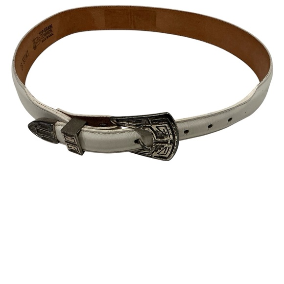 Vintage 1990s Justin top grain white leather belt snap-off buckle size 28 unisex - Picture 1 of 9